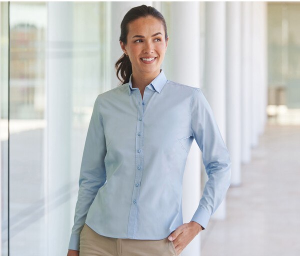 HENBURY HY583 - LADIES' LONG SLEEVED 'COTTON FEEL' COOLPLUS® SHIRT